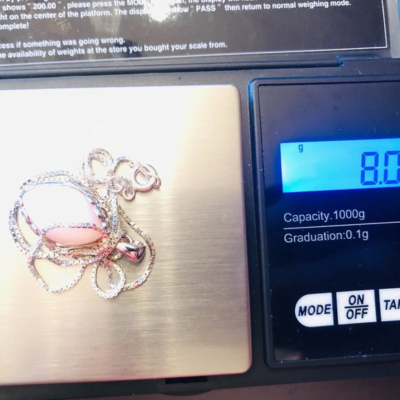 BBJ Sterling Silver 925, 16" Box Chain Necklace, Pink Agate Pendant, 8 Grams - Picture 14 of 14